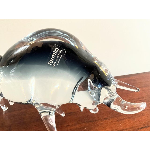 This striking Italian art glass bull by Formia Vetri di Murano captures the strength and movement of a charging animal...