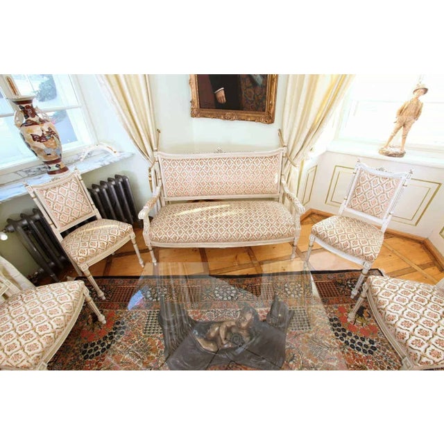 Really solid sofa set, can be used daily. Newly upholstered. For perfect condition, the polychrome finish needs to be...