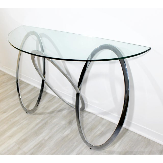 MidCentury Modern Half Moon Demilune Chrome Circle Base Console Table