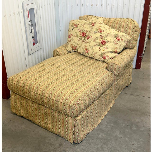 Lee Industries Lee Industries Traditional Chaise Lounge With Floral Stripe Upholstery and Pillows For Sale - Image 4 of 9
