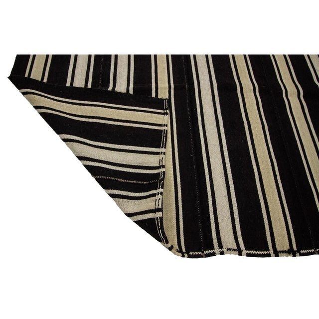Mid 20th Century 1960s Vintage Brown & Ivory Vintage Striped Kilim Rug- 4′11″ × 9′ For Sale - Image 5 of 7