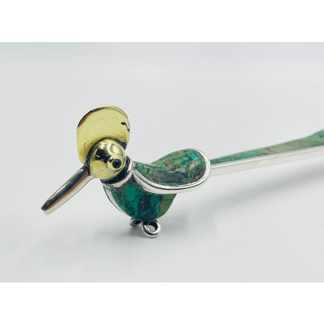 1980s Emilia Castillo for Los Castillo Silver-Plated & Malachite Bird Serving Utensils For Sale - Image 12 of 15