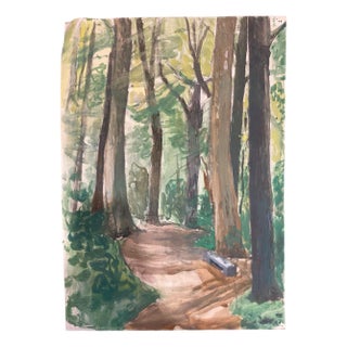 Isaac Charles Goetz, Banc en pierre sous les bois, 1960s, Watercolor For Sale