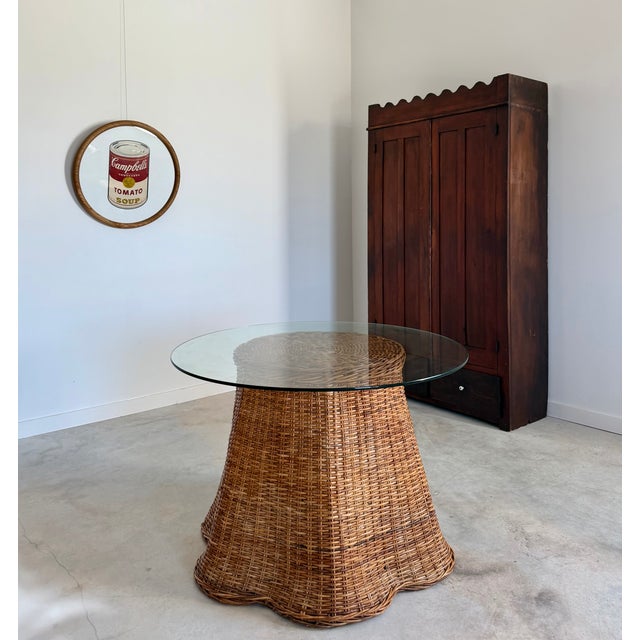 Tromp l'Œil "Ghost" Rattan Table + Round Glass Dining or Surrealist Game Table For Sale - Image 9 of 18