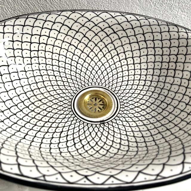 Black Farmhouse Contemporary Black and White Oval Bathroom Sink Vessel, Oval Ceramic For Sale - Image 8 of 8