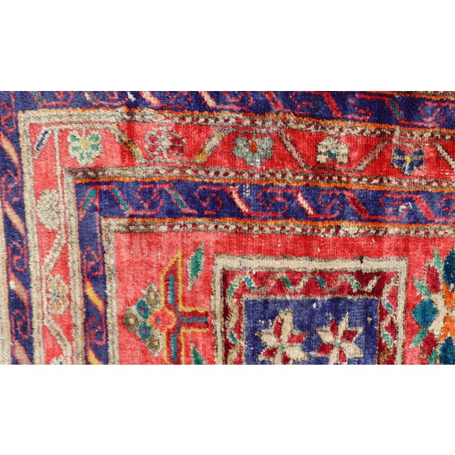 Vintage Caucasian Kazak Rug With Cross Medallions in Red and Blue 4'8 X 8'2 For Sale - Image 12 of 15
