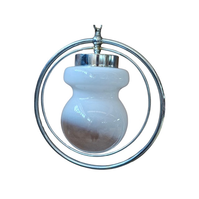 Metal Vintage Space Age Opal Glass and Chrome Pendant, 1970s For Sale - Image 7 of 7