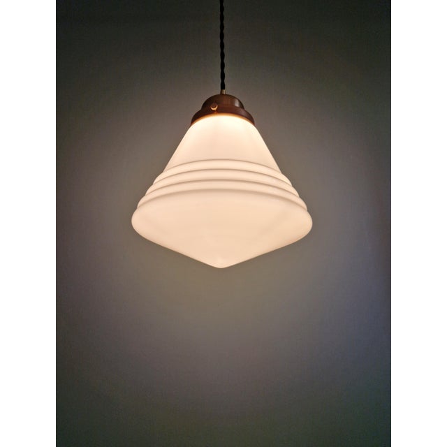 Art Deco Pendant Light in Conical White Opaline Glass from Philips, 1930 For Sale - Image 6 of 13