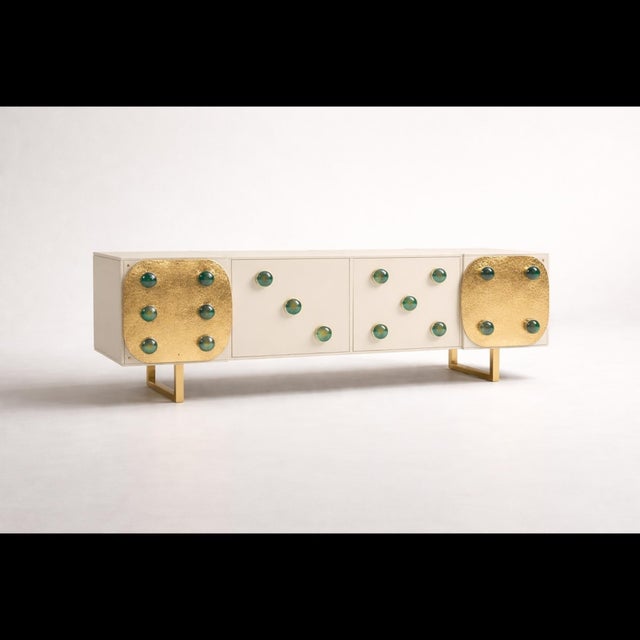 Not Yet Made - Made To Order Limited Edition Sideboard in Hammered Brass and Green Glass from Justfurnituress SRL For Sale - Image 5 of 9