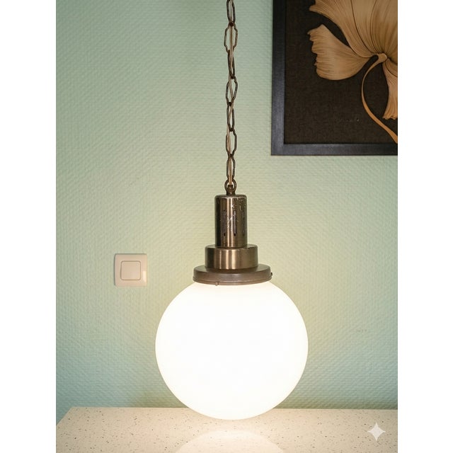 Art Deco Minimalist Opaline Glass Globe Pendant Light, 1950s For Sale - Image 17 of 17