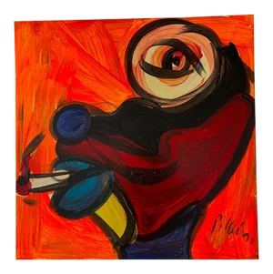 Vintage Abstract Signed Expressionist Portrait Painting by Peter Robert Keil With Certificate of Authenticity