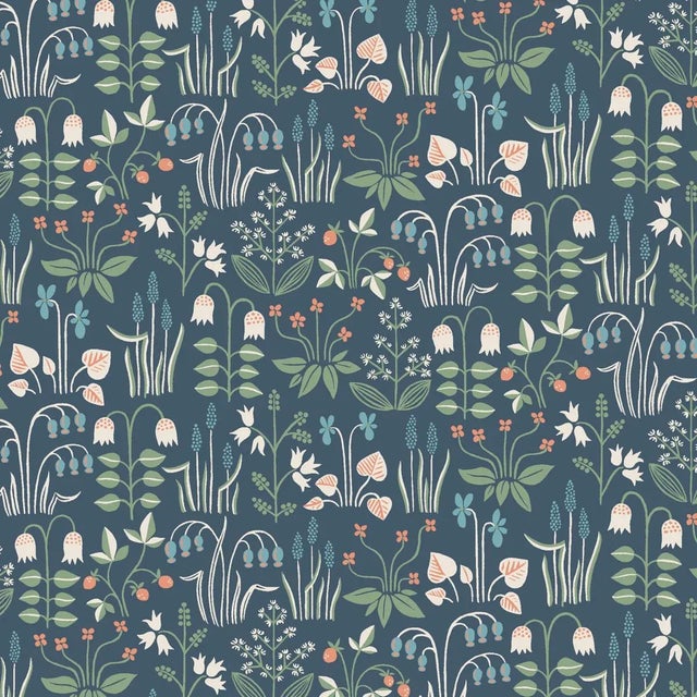 SAMPLE - Boråstapeter Strawberry Field Wallpaper In Navy For Sale