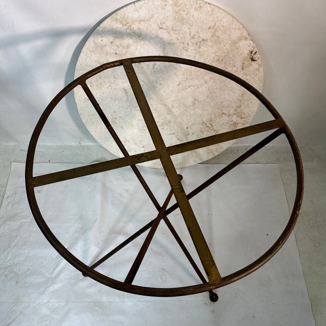 Cream Mid Century Modern Wrought Iron Round Marble Top Cafe Table For Sale - Image 8 of 9