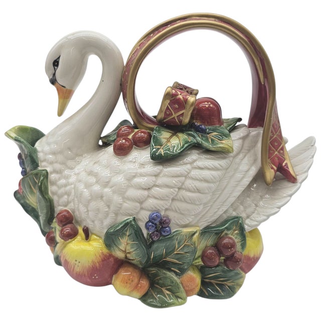 Fitz and Floyd Fitz and Floyd Holiday Swan Teapot – Ceramic Essentials Collection With Box For Sale - Image 4 of 12