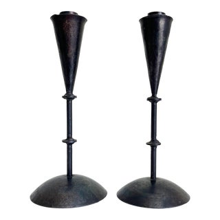 1970s Forged Iron Candle Holders, Pair For Sale