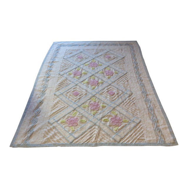 Vintage Shabby Chic Style Chenille Coverlet For Sale