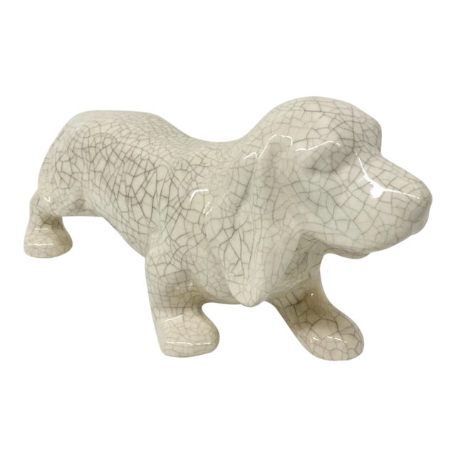 Artisan Crackle Glaze Ceramic Doggy For Sale