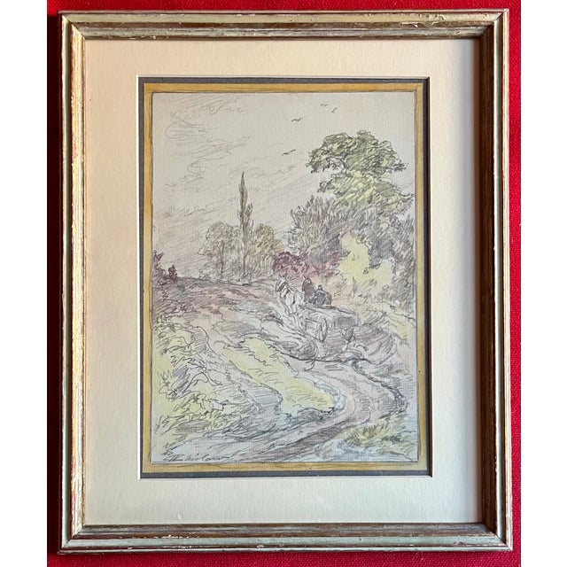 Paper Walter Shirlaw (Scottish-American 1838 – 1909) Antique 19th Century Mixed Media Watercolor Painting and Pencil Drawing of a Country Landscape For Sale - Image 7 of 10