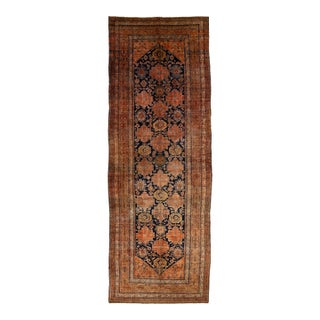 Antique Floral Persian Malayer Gallery Wool Rug in Navy For Sale