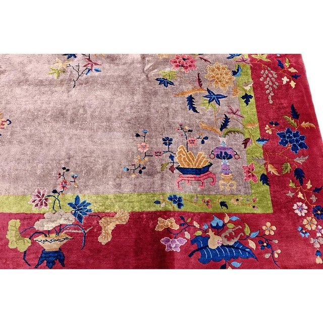 Textile Light Purple Antique Floral Room Size Chinese Art Deco Wool Rug 9' 2" X 11' 8" For Sale - Image 7 of 9