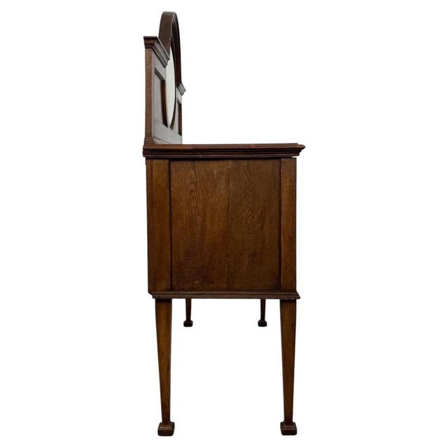Metal Antique Early 20th Century English Edwardian Oak Sideboard with Convex Mirror For Sale - Image 7 of 14