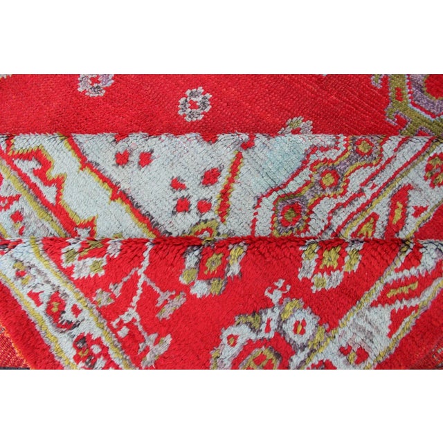 Large Antique Oushak Rug in Red, Acid Green and Ice Blue by Keivan Woven Arts For Sale - Image 12 of 12