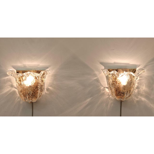 1980s Vintage Italian Wall Lamps in Murano Glass and Gold Metal from La Murrina, 1980s, Set of 2 For Sale - Image 5 of 11