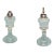 Matched Pair Antique 1830s-1850s Flint Glass Whale Oil Lamps Pewter Burner For Sale