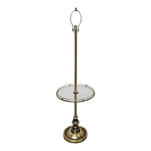 Late 20th Century Brass and Glass Tray Table Smokers Floor Lamp