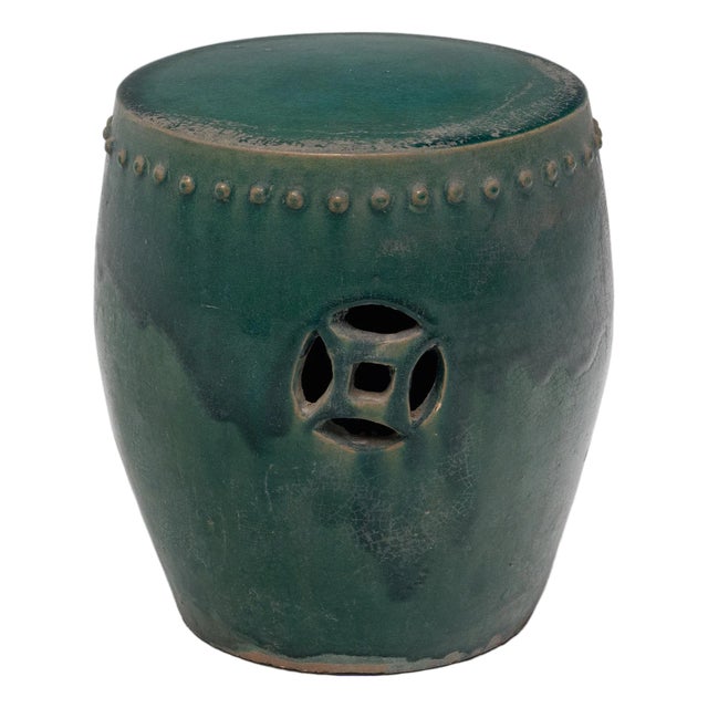 Chinese Green Glazed Drum Stool, C. 1900 For Sale