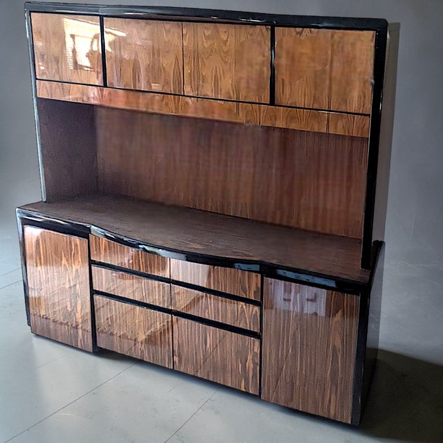 Mid-Century Modern Mid Century Vintage Lacquered Rosewood Veneer Credenza and Hutch Set -2 Pcs. For Sale - Image 3 of 18