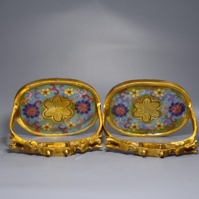 Metal Pair of Antique Cloisonné Enamel Stirrups With Dragon Motif, 1.12kg For Sale - Image 7 of 9