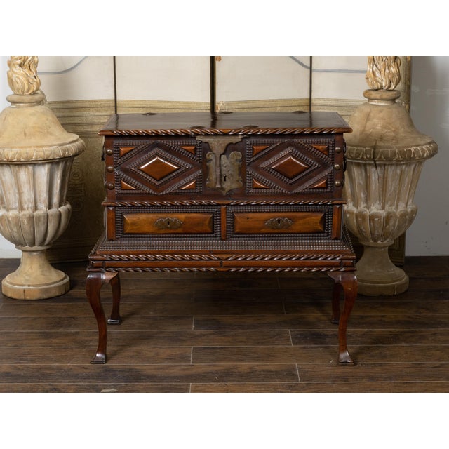 19th Century Anglo-Indian 19th Century Two-Toned Geometric Front Mahogany Coffer on Base For Sale - Image 5 of 12