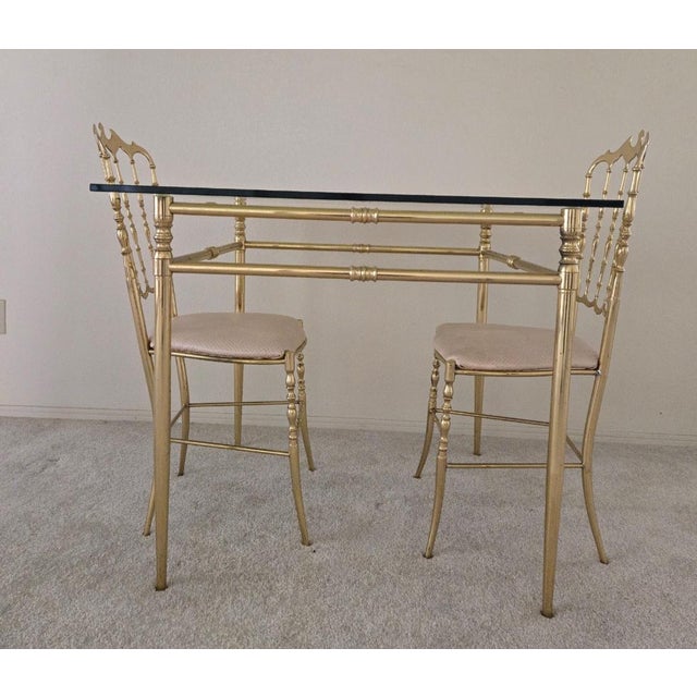 Gorgeous Chiavari Table & Chairs Set Italian. 2 Brass Chairs with Brass Glass Top Table.