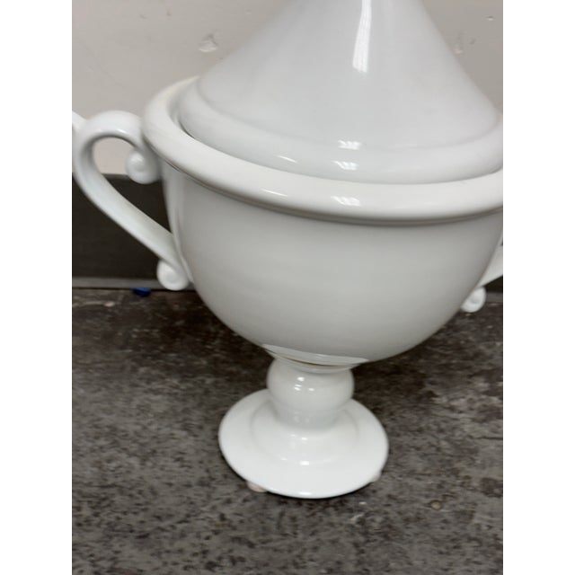 Ceramic Bassett Furniture Imax Large White Ceramic Lidded Urn For Sale - Image 7 of 12