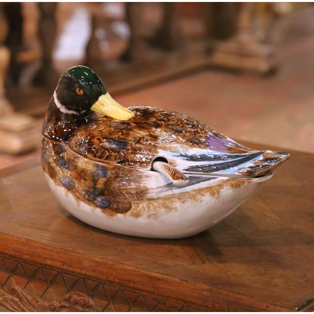 Late 20th Century Late 20th Century Italian Majolica Duck Form Soup Tureen With Ladle For Sale - Image 5 of 16