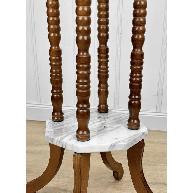 Brown Vintage Traditional Turned Walnut & Marble Plant Stand Pedestal For Sale - Image 8 of 11
