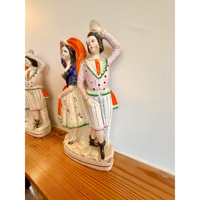 Antique Dancing Couple with Mask Mantel Figurines from Staffordshire, England, 1860, Set of 2 For Sale - Image 12 of 18