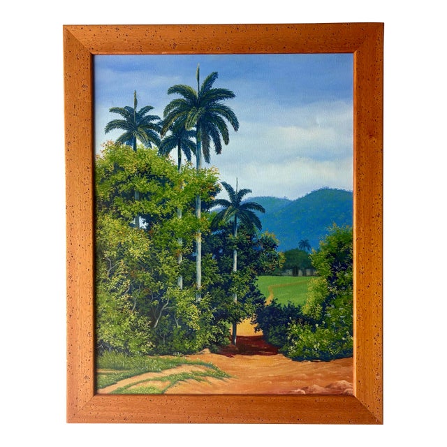 Vintage Caribbean Coastal Landscape Oil Painting, Signed For Sale