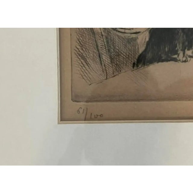 French Early 20th Century Matted and Framed Antique Etching "La Femme Au Chien" by Auguste Brouet (French, 1872-1941) - Signed/Numbered For Sale - Image 3 of 4