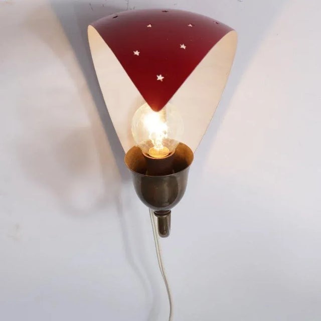 Metal & Brass Wall Lamp, 1950s For Sale - Image 3 of 8