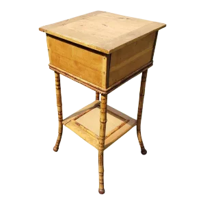 Vintage Ornate Bamboo and Woven Raffia Industrial and Work Table, Side Table, Circa 1950s