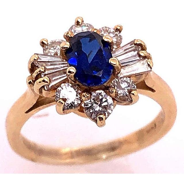 14 Karat Yellow Gold Sapphire Solitaire Ring With Diamond Accents For Sale - Image 9 of 11