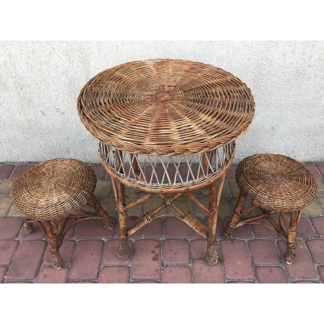 Table and 2 Wicker Stools 1960s, Set of 3 For Sale - Image 3 of 14
