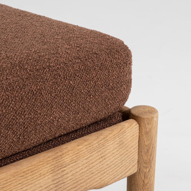 Tan Oak Stool With Upholstered Seat, France, Circa 1970 For Sale - Image 8 of 8