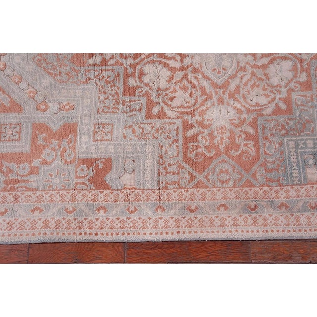1920s Gray Salmon Geometric Tribal Antique Indian Agra Cotton Rug 4'0"x 7'2" Handknotted Wool Carpet For Sale - Image 4 of 6