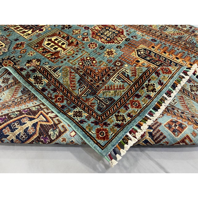 Turquoise Turquoise Kazak Style Tree of Life Rug - 4'9" X 6'3" For Sale - Image 8 of 10