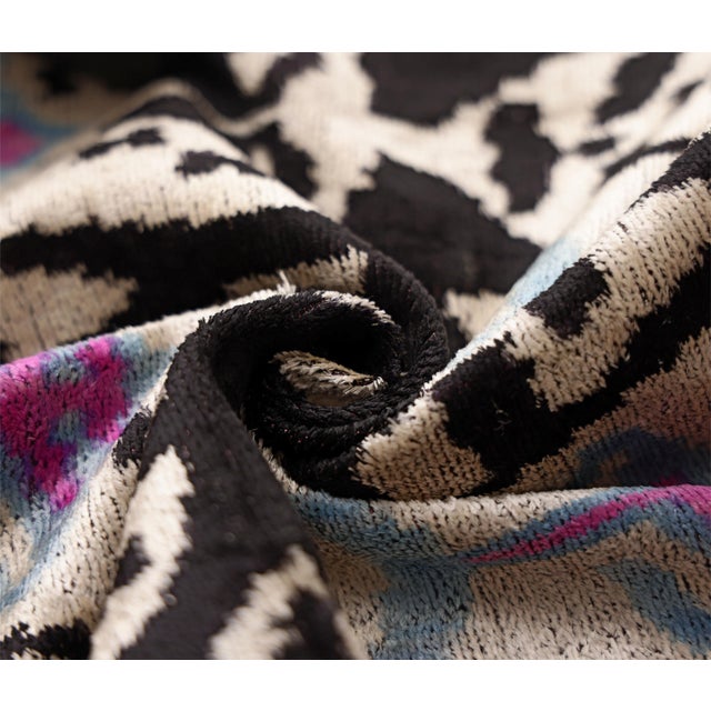 Black & Ivory Geometric Silk Velvet Throw Pillow | 20x20 Inch (50x50 Cm) For Sale - Image 4 of 8