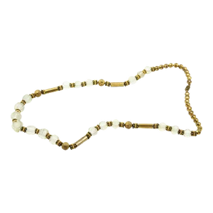 Long Bohemian Gilt Metal Carved Crystal Bead Necklace