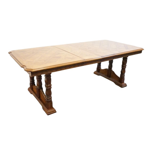 SINGER FURNITURE Mediterranean Style 90" Double Pedestal Dining Table w. Lattice Inlay Top 505639225 30.5" High 66.5" Wide...